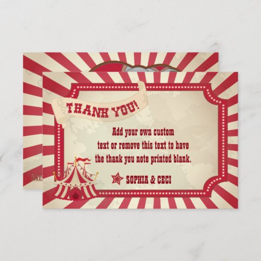 , bijtende Circus Bedankkaart (Voorkant / Achterkant)