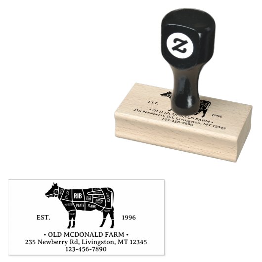  bijtende Koe Vleesslagerenkaart Boerderij land Rubberstempel (Gestempeld)