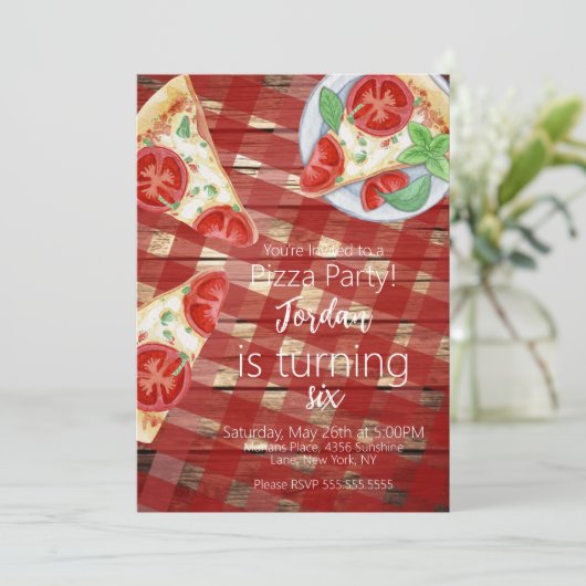 Bijtende Pizza Slices Birthday Party Script Kaart (Staand voorkant)
