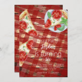 Bijtende Pizza Slices Birthday Party Script Kaart (Voorkant / Achterkant)