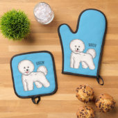 Bijvoorbeeld cartoon bichon frise ovenwant & pannenlap set (Top down)