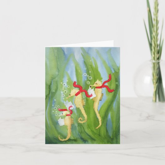 Bijzondere kerstdieren: Zeepaardje kaart 10x14 cm (Voorkant)