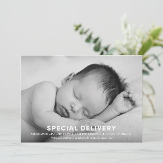 BIJZONDERE LEVERING | GEBOORTEAANKONDIGING AANKONDIGING (Staand voorkant)