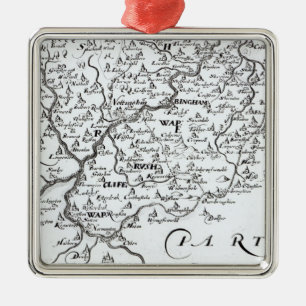 Bijzonderheden van een kaart van het graafschap va metalen ornament
