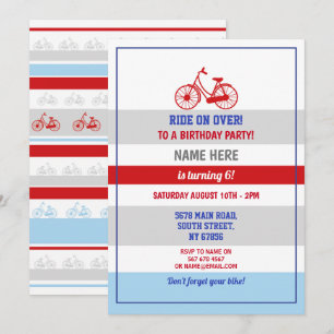 Bike Birthday Bicycle Ride Party Blue Red Boys Kaart