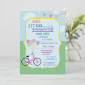 Bike Birthday fiets Ride Balloons Partij Roze Kaart (Staand voorkant)