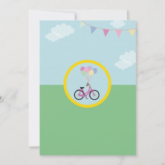 Bike Birthday fiets Ride Balloons Partij Roze Kaart (Achterkant)