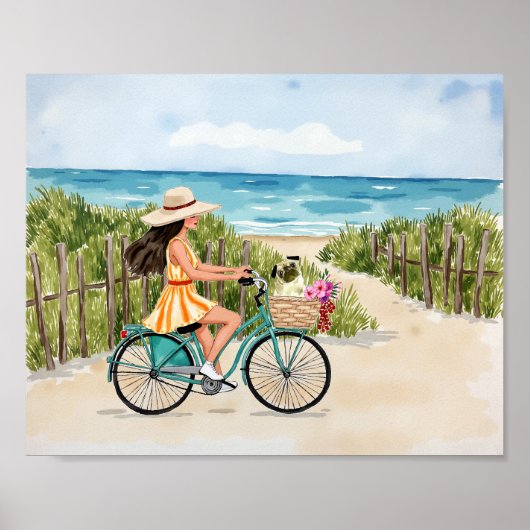 Bike By The Beach Waterverf Kunstdruk Poster (Voorkant)