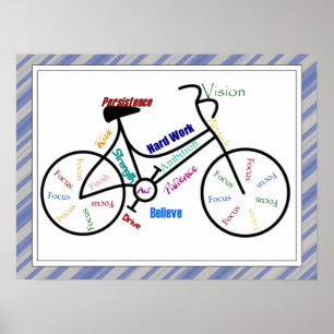 Bike, fietsensport, Motivatie woorden en strips Poster