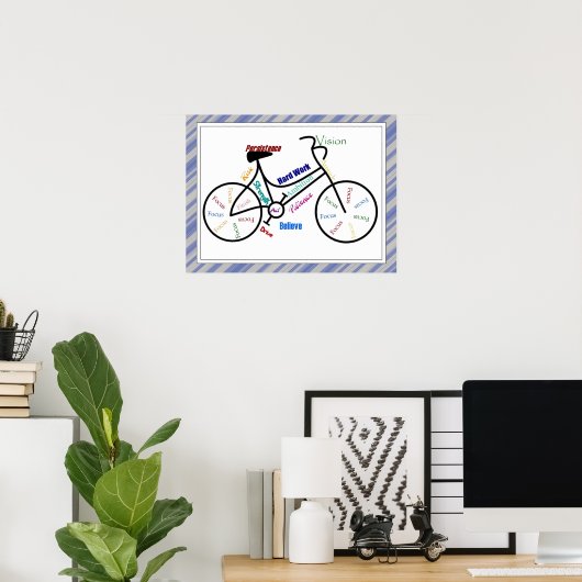 Bike, fietsensport, Motivatie woorden en strips Poster (Thuiskantoor)