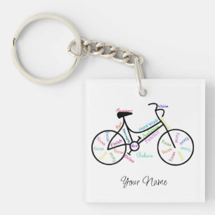 Bike, fietsensport, Motivatie woorden en strips Sleutelhanger