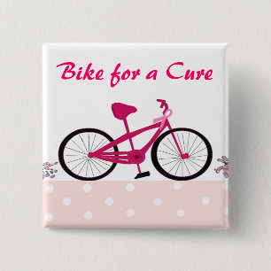 Bike for a Cure - Roze fiets Vierkante Button 5,1 Cm