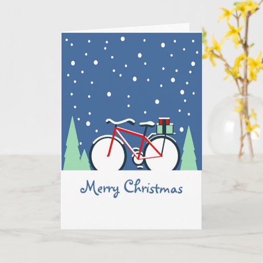 Bike in Sneeuwkerstkaart Kaart (Gele Bloem)
