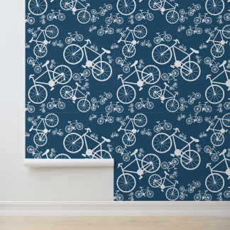 Bike Jumble Pattern Donkerblauw Behang