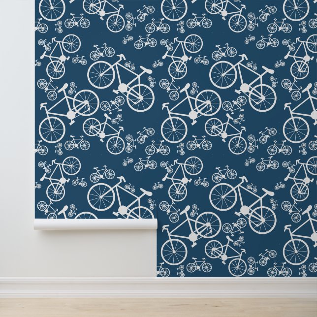 Bike Jumble Pattern Donkerblauw Behang (Applicatie)
