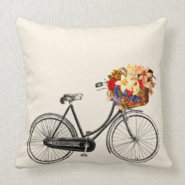 Bike met mandje vol bloemen kussen
