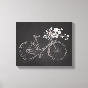  bike met prachtige roze en witte bloemen canvas afdruk