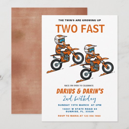 Bike Racing Two Fast Birthday Boy's Joint Party Kaart (Voorkant / Achterkant)