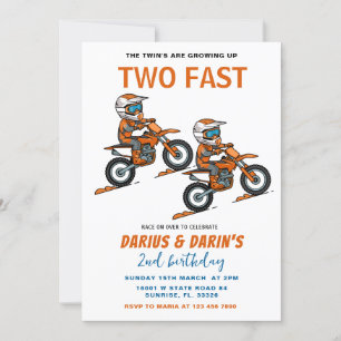 Bike Racing Two Fast Birthday Boy's Joint Party Kaart
