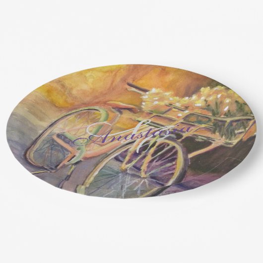 BIKE RIDE IN DE PARK MONOGRAM PARTIJ PAPIEREN BORDJE (Gekanteld)