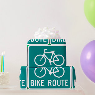 Bike Route Sign Bicycle Wrapping Paper Cadeaupapier