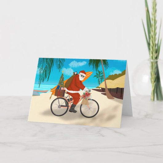 Bike Santa Tropical Summer Holiday Feestdagen Kaart (Voorkant)