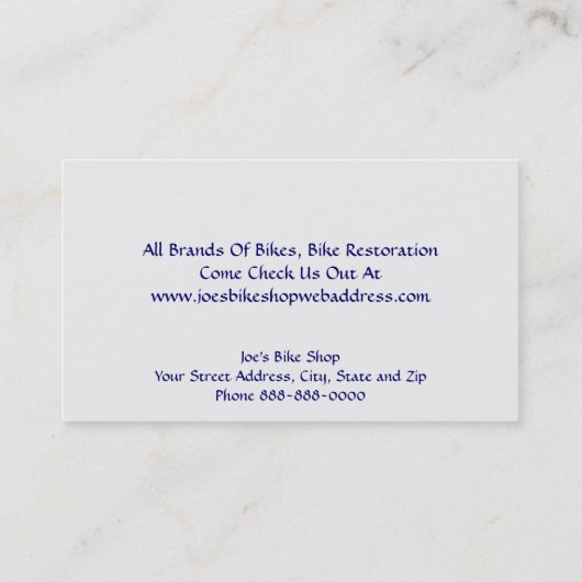 Bike Shop Owner Visitekaartje (Achterkant)