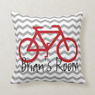 Bike Theme Pillow op Chevron   Rood en grijs Kussen