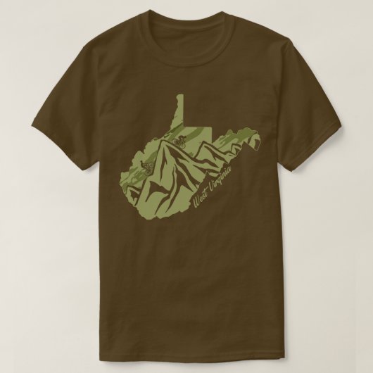 Bike West Virginia State Outline Olive Mountain Bi T-shirt (Design voorkant)