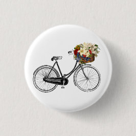 Bike with Basket full of Flowers Ronde Button 3,2 Cm