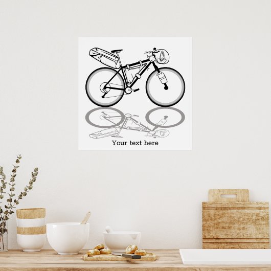 Bikepackfiets zwart-wit poster (Keuken)
