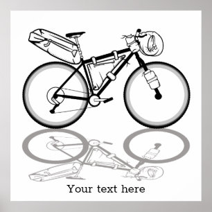Bikepackfiets zwart-wit poster