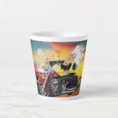 Biker Babe Fantasy Motorfiets Latte Cup Latte Mok (Voorkant)