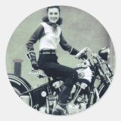 Biker Babe Ronde Sticker (Voorkant)