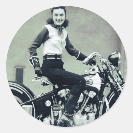 Biker Babe Ronde Sticker (Voorkant)
