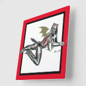 Biker Babe Vierkante Klok (Hoek)