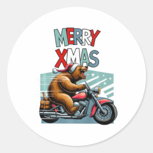 Biker Beer met Kerst Pet Wensen Vrolijk Xmas Fu Ronde Sticker