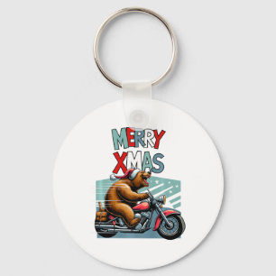 Biker Beer met Kerst Pet Wensen Vrolijk Xmas Fu Sleutelhanger