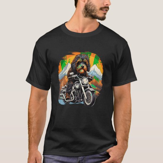 Biker Bernedoodle Hondenrit Motorcycle T Shirt (Voorkant)