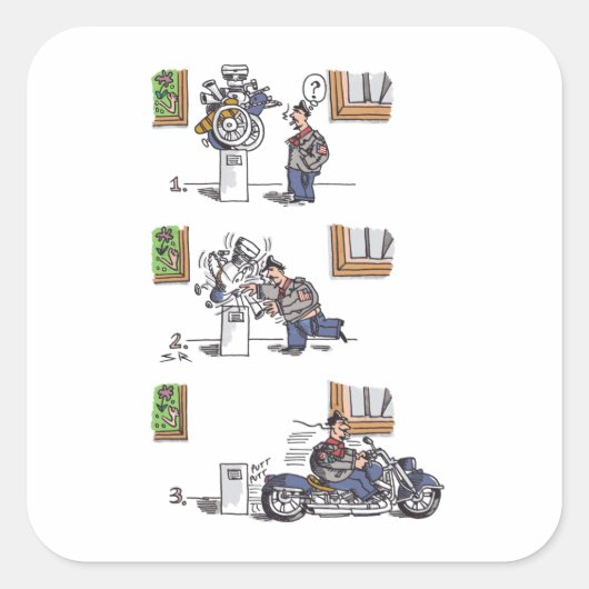 Biker bij Museum grote vierkante stickers (Voorkant)