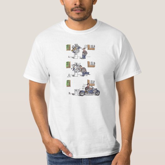 Biker bij Museum white T shirt (Voorkant)