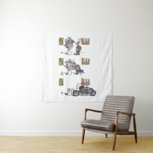 Biker bij museumtapestry wandkleed