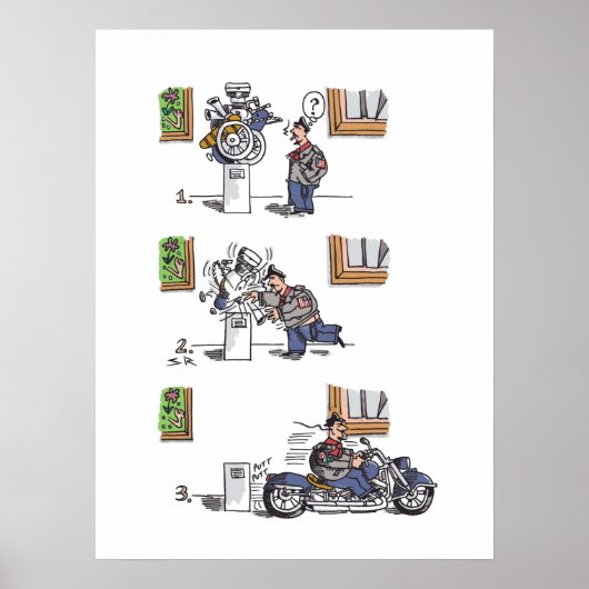 Biker bij poster van museum matte (Voorkant)