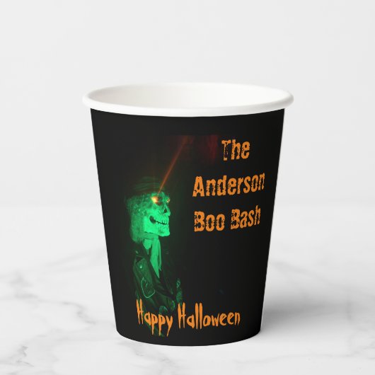 Biker Billy Halloween Skeleton Black & Oranje Papieren Bekers (Achterkant)