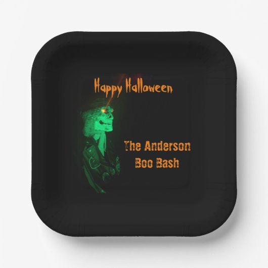 Biker Billy Halloween Skeleton Black & Oranje Papieren Bordje (Voorkant)