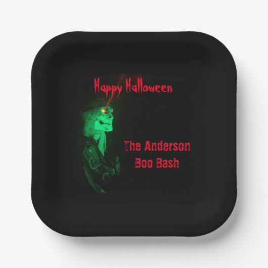 Biker Billy Halloween Skeleton Black & Red Papieren Bordje (Voorkant)