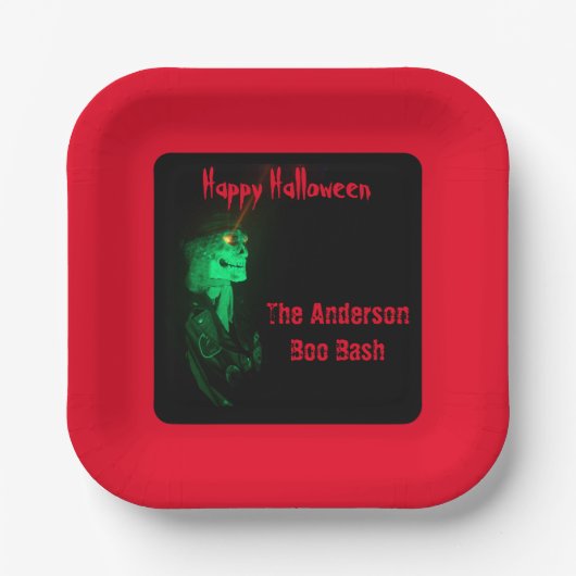 Biker Billy Halloween Skeleton Blood Red & Black Papieren Bordje (Voorkant)