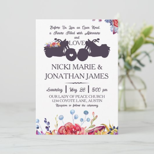 Biker Bruiloft Bloemen Wildbloem Succulenten Kaart (Staand voorkant)