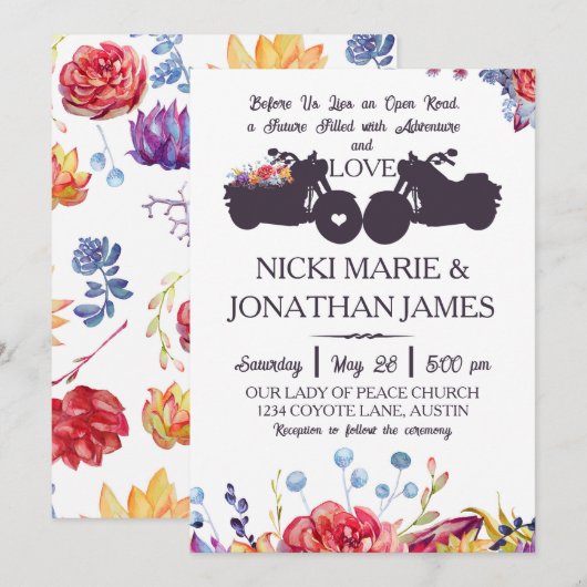 Biker Bruiloft Bloemen Wildbloem Succulenten Kaart (Voorkant / Achterkant)