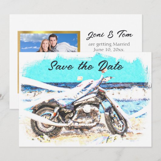 Biker Bruiloft Save The Date Kaart (Voorkant / Achterkant)